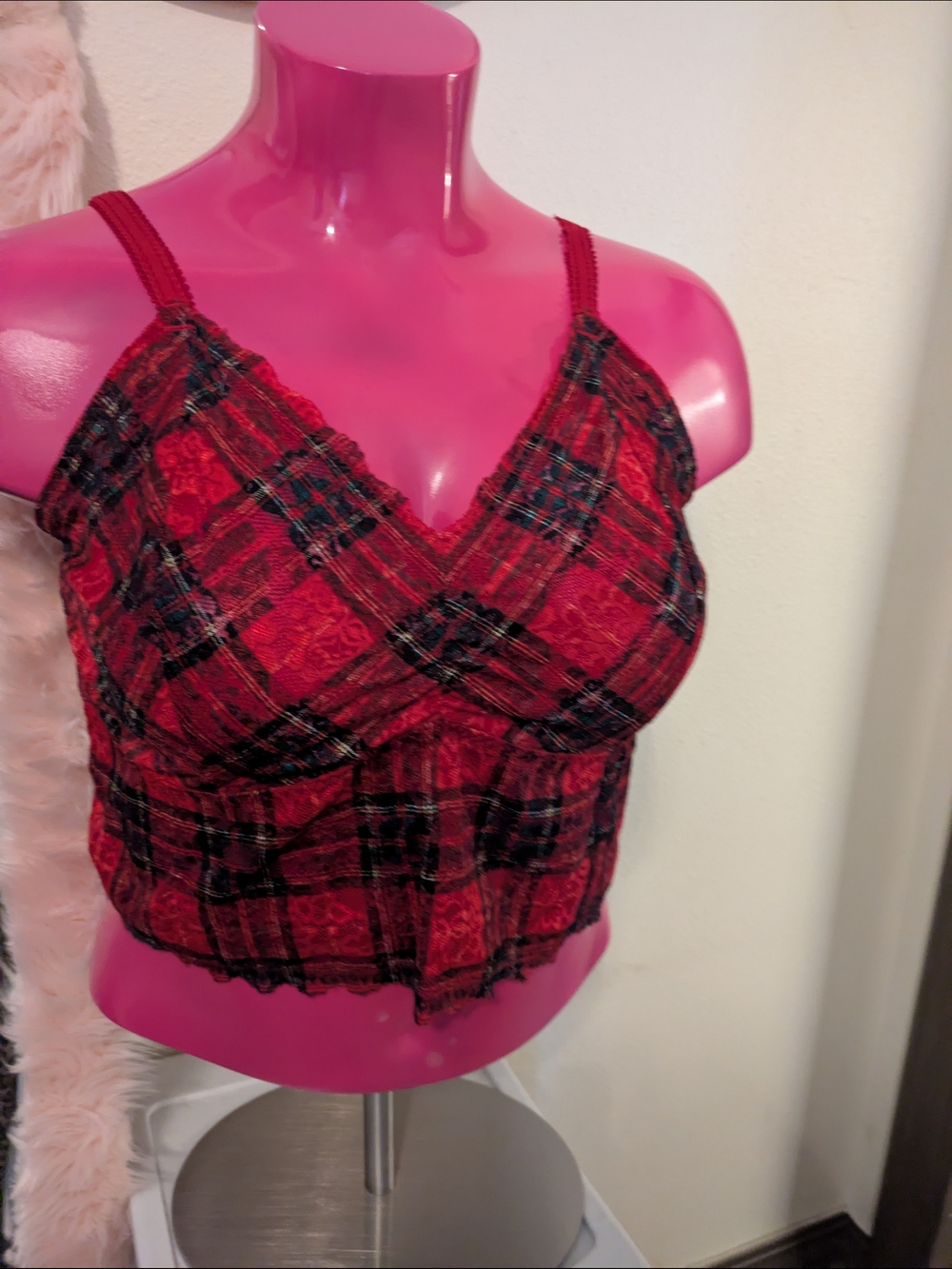 torrid Red & Black Plaid Lace-Trim Cropped Bandeau Cami